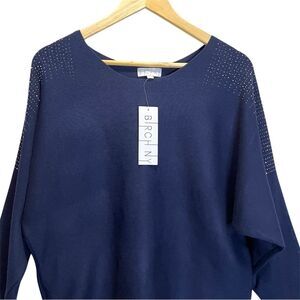 Birch NY Women's Size L Navy Crew Neck Stretch Knit Sweater long Sleeve